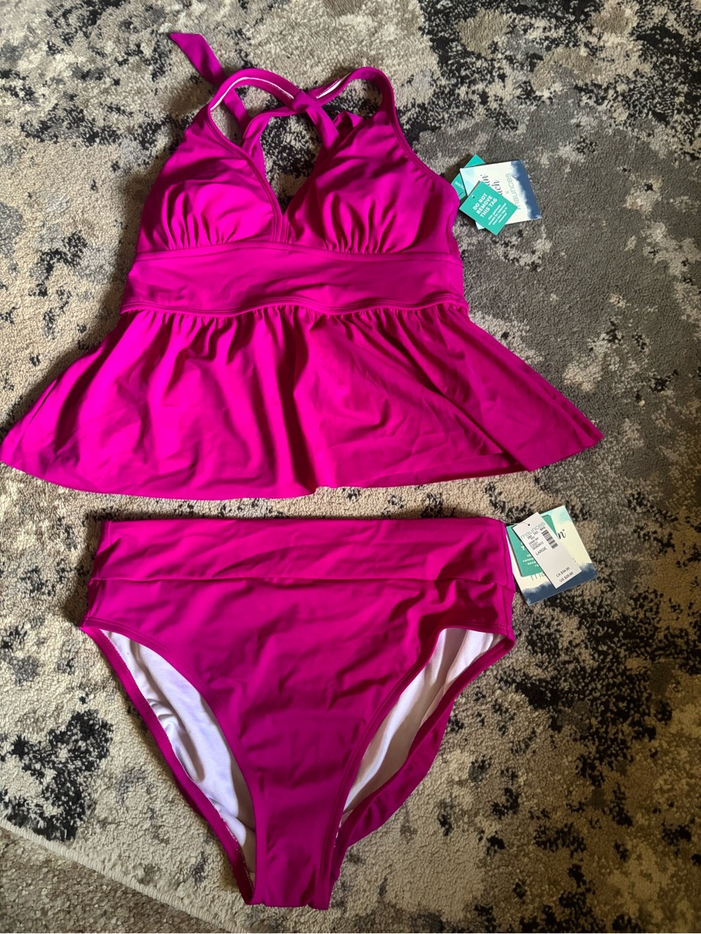 Maurices Bright Magenta Peplum Tankini Swim Set